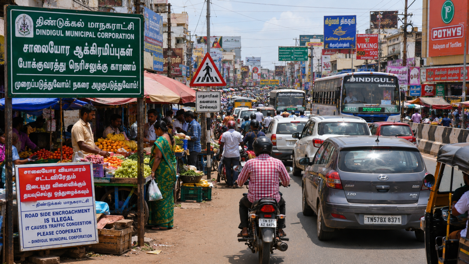 *திண்டுக்கல் நகரில் சாலையோர ஆக்கிரமிப்பு: சட்டவிரோத வசூலைத் தடுத்து முறைப்படுத்த பொதுமக்கள் கோரிக்கை!*